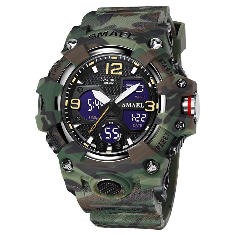 SMAEL 8008 Outdoor Waterproof Camouflage Sports Electronic Watch Luminous Multi-function Waist Watch(Camouflage Army Green)