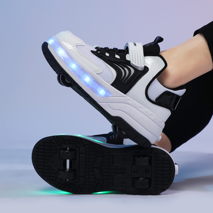 Small Four-Wheeled Walking Shoes Children Luminous Deformation Roller Shoes, Size: 38(XF03 Mesh Black)