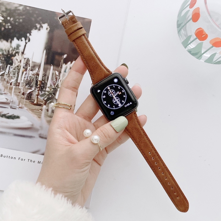 Small Pretty Waist Double-sided Leather Watch Band For Apple Watch Series 9&8&7 41mm / SE 3&SE 2&6&SE&5&4 40mm / 3&2&1 38mm(Brown)