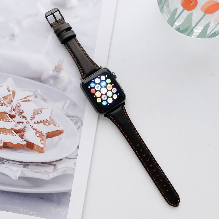 Small Pretty Waist Double-sided Leather Watch Band For Apple Watch Ultra 49mm&Watch Ultra 2 49mm / Series 9&8&7 45mm / SE 3&SE 2&6&SE&5&4 44mm / 3&2&1 42mm(Coffee)