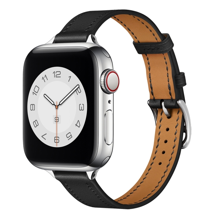 Small Waist Leather Watch Band For Apple Watch Series 9&8&7 41mm / SE 3&SE 2&6&SE&5&4 40mm / 3&2&1 38mm(Black)