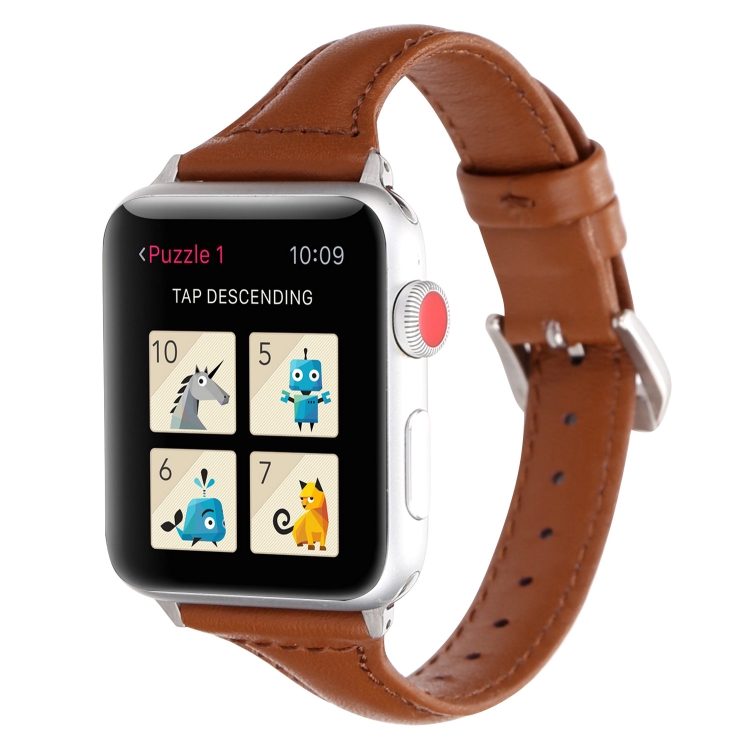 Small Waist Leather Watch Band For Apple Watch Series 9&8&7 41mm / SE 3&SE 2&6&SE&5&4 40mm / 3&2&1 38mm(Brown)