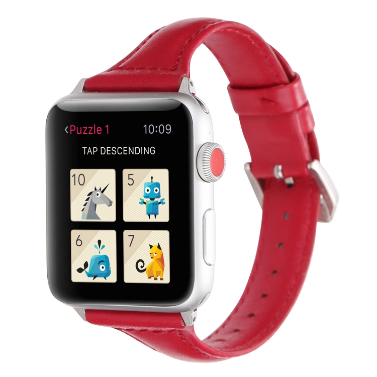 Small Waist Leather Watch Band For Apple Watch Ultra 49mm&Watch Ultra 2 49mm / Series 9&8&7 45mm / SE 3&SE 2&6&SE&5&4 44mm / 3&2&1 42mm(Red)