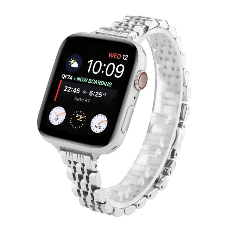 Small Waist Seven Beads Stainless Steel Strap Watch Band For Apple Watch Series 7 41mm / 6 & SE & 5 & 4 40mm / 3 & 2 & 1 38mm(Silver)