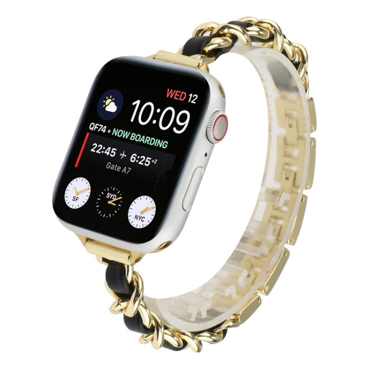 Small Waist Stainless Steel Strap Watch Band For Apple Watch Series 9&8&7 41mm / SE 3&SE 2&6&SE&5&4 40mm / 3&2&1 38mm(Gold Black)