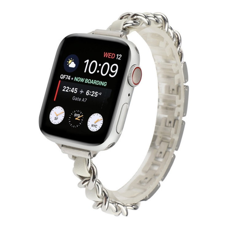 Small Waist Stainless Steel Strap Watch Band For Apple Watch Series 9&8&7 41mm / SE 3&SE 2&6&SE&5&4 40mm / 3&2&1 38mm(Silver White)