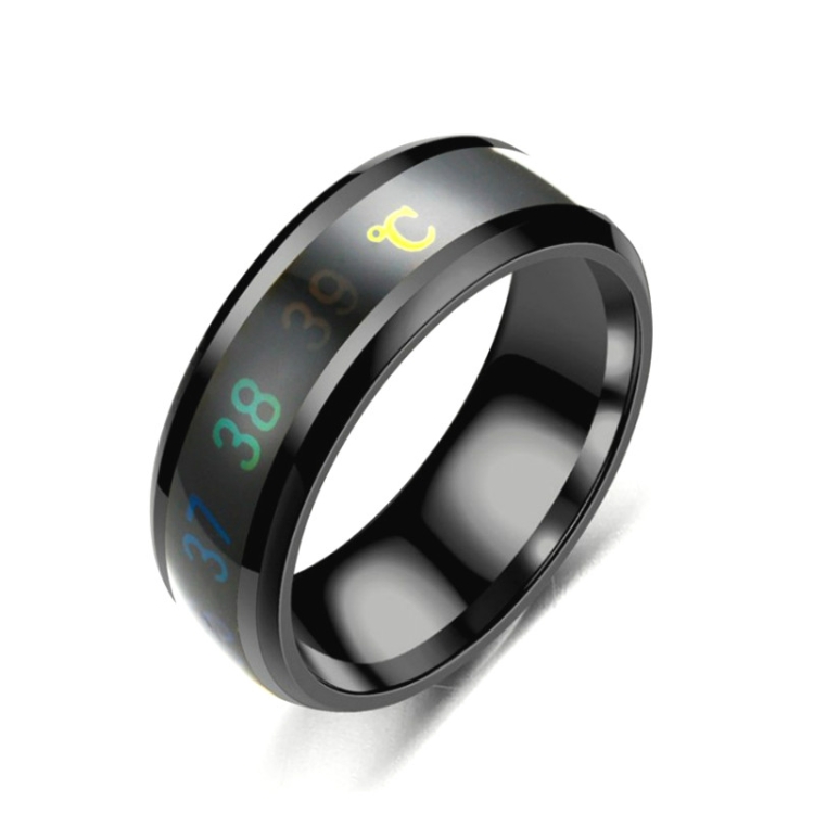 Smart Temperature Ring Stainless Steel Personalized Temperature Display Couple Ring, Size: 8(Black)