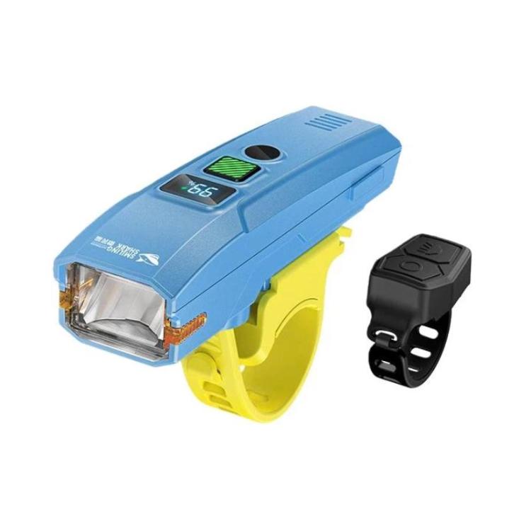 SMILING SHARK QX-D435A Kids Bike Headlight With Light Control Sensor Digital Display Portable Flashlight With Horn(Blue)