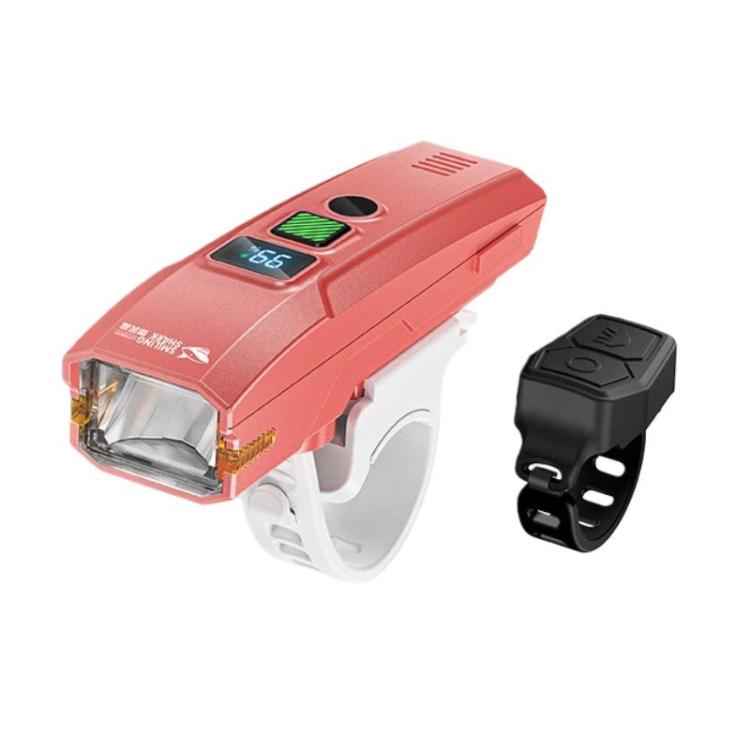 SMILING SHARK QX-D435A Kids Bike Headlight With Light Control Sensor Digital Display Portable Flashlight With Horn(Pink)