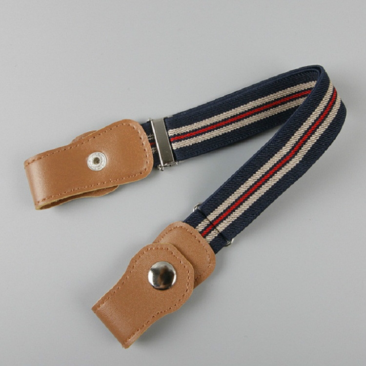 Snap Version Children Weaving Cloth Elastic Force Belt(Navy Blue White Red Stripes)