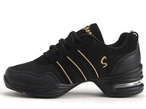 Soft Bottom Mesh Breathable Modern Dance Shoes Heightening Shoes for Women, Shoe Size:35(Black Gold)