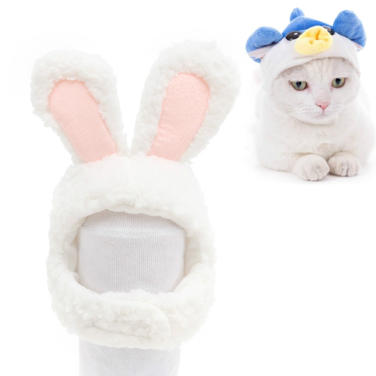 Soft Cat Headgear Cat Dog Cross Dress Pet Hat, Size: M(White Rabbit)