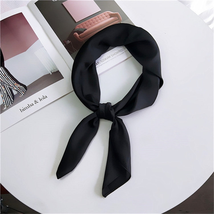 Soft Imitated Silk Fabric Solid Color Small Square Scarf Professional Silk Scarf for Women, Length: 70cm(Black)