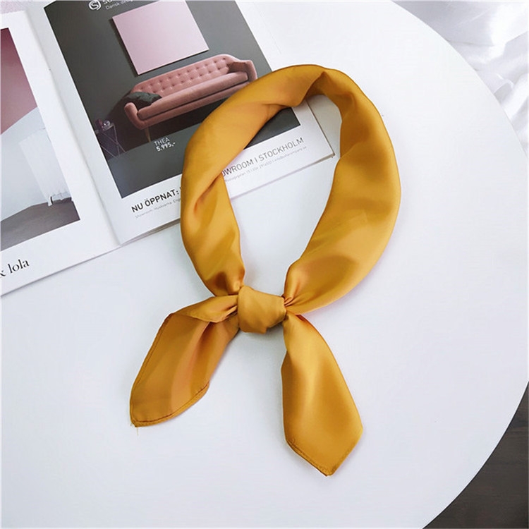 Soft Imitated Silk Fabric Solid Color Small Square Scarf Professional Silk Scarf for Women, Length: 70cm(Bright Yellow)