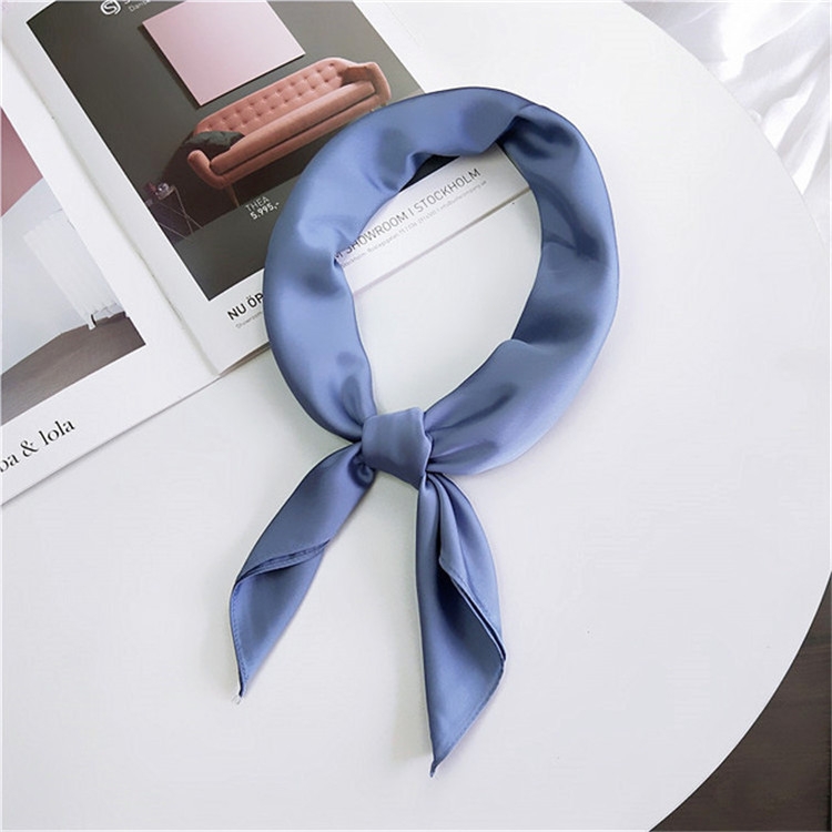 Soft Imitated Silk Fabric Solid Color Small Square Scarf Professional Silk Scarf for Women, Length: 70cm(Light Blue)