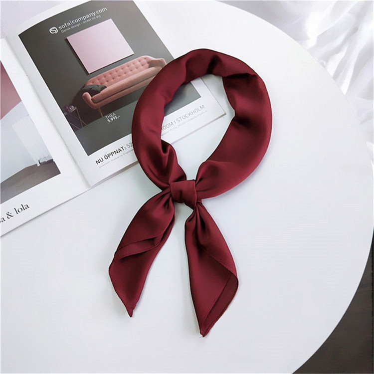 Soft Imitated Silk Fabric Solid Color Small Square Scarf Professional Silk Scarf for Women, Length: 70cm(Red Wine)