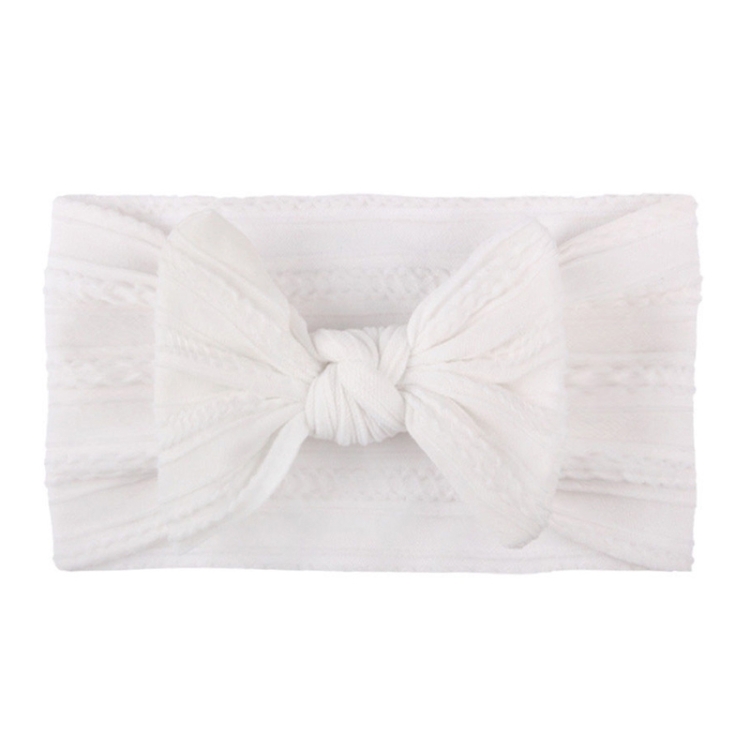 Soft Jacquard Nylon Children Headwear Baby Bow Headband(White)