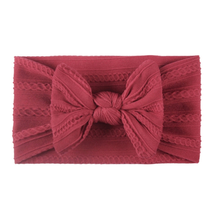 Soft Jacquard Nylon Children Headwear Baby Bow Headband(Wine Red)