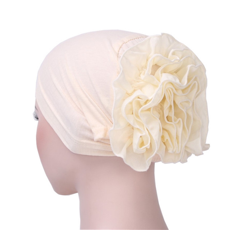 Solid Color Chiffon Big Cap Flower Pullover Turban Hat, Size:One Size(Beige)