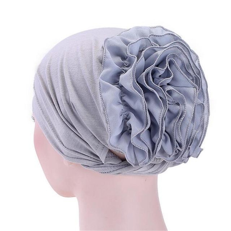 Solid Color Chiffon Big Cap Flower Pullover Turban Hat, Size:One Size(Gray)