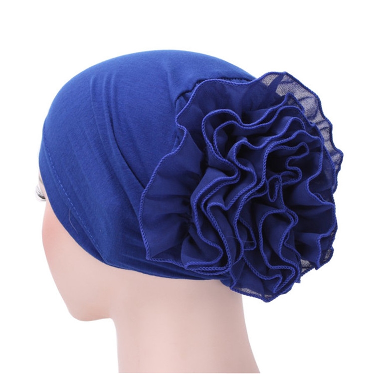 Solid Color Chiffon Big Cap Flower Pullover Turban Hat, Size:One Size(Royal Blue)