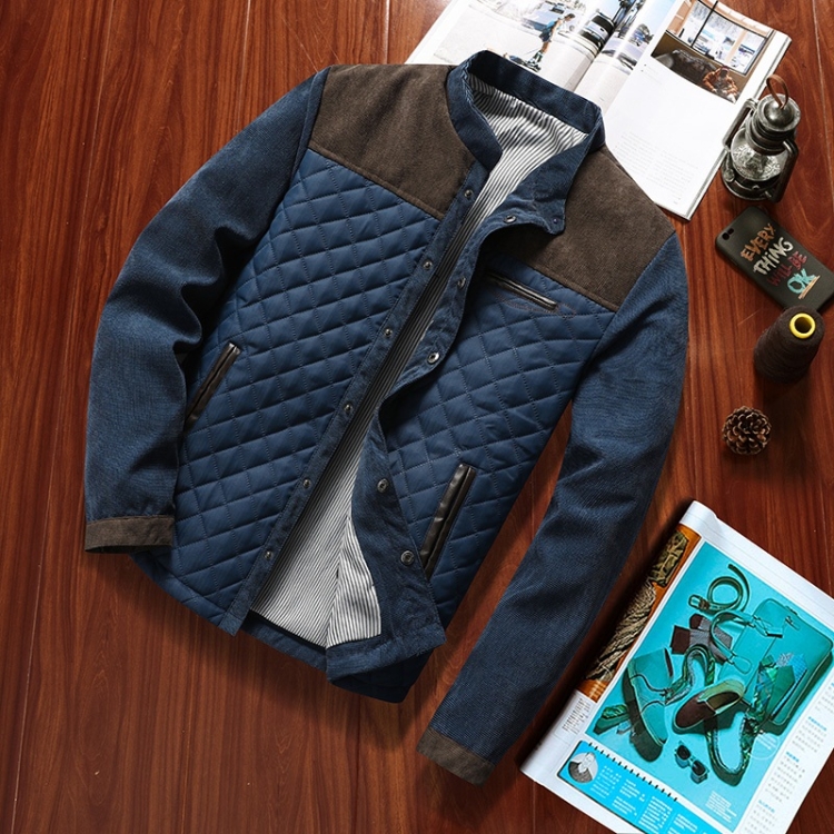 Solid Color Collage Collar Men Jacket (Color:Brown Blue Size:XXXXL)