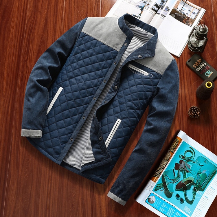 Solid Color Collage Collar Men Jacket (Color:Grey Blue Size:5XL)