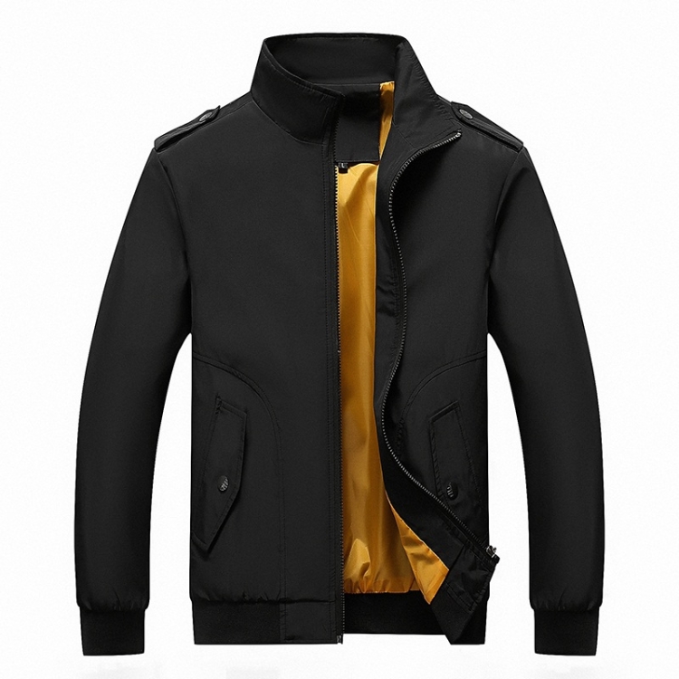 Solid Color Collage Long Sleeve Stand Collar Men Jacket (Color:Black Size:XXXXL)