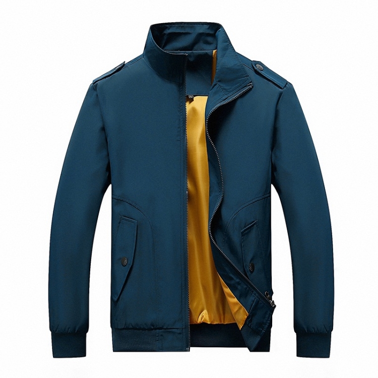 Solid Color Collage Long Sleeve Stand Collar Men Jacket (Color:Blue Size:XXL)