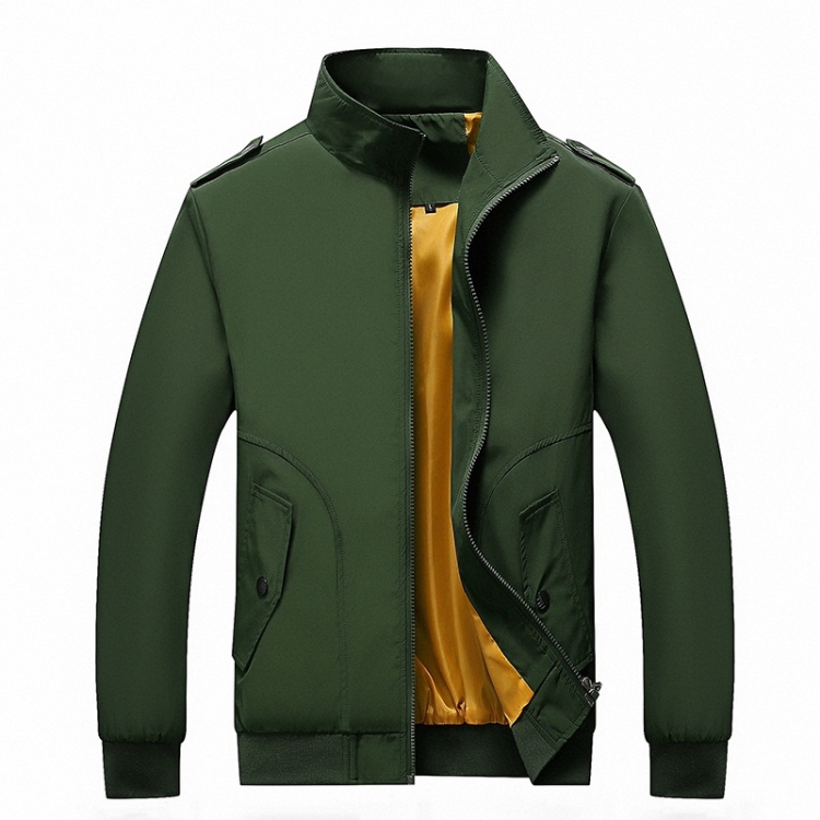 Solid Color Collage Long Sleeve Stand Collar Men Jacket (Color:Green Size:5XL)