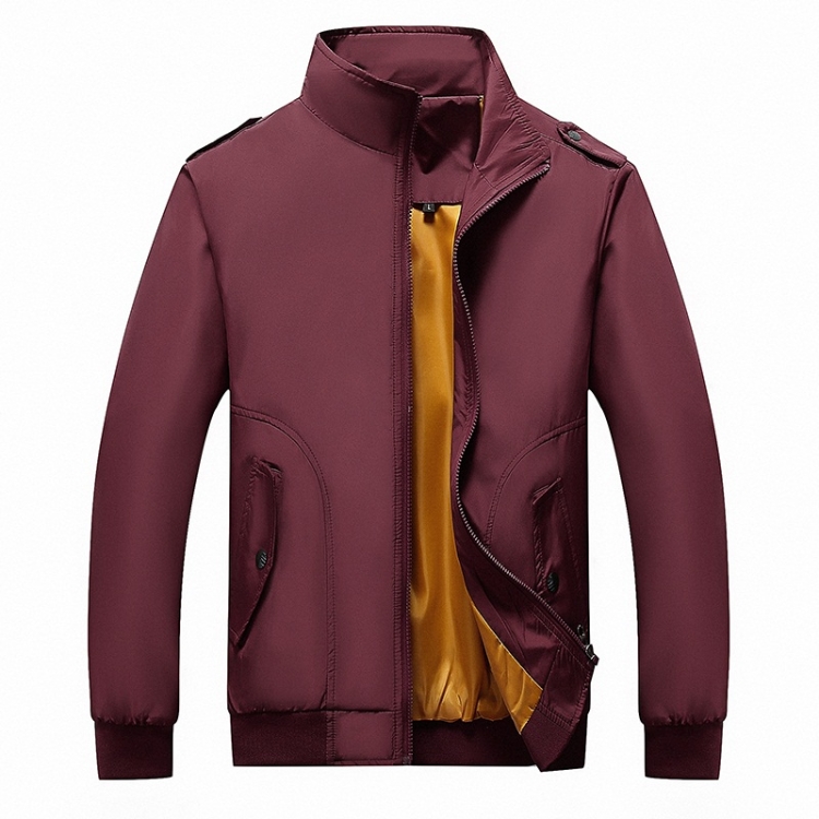Solid Color Collage Long Sleeve Stand Collar Men Jacket (Color:Red Size:XXL)
