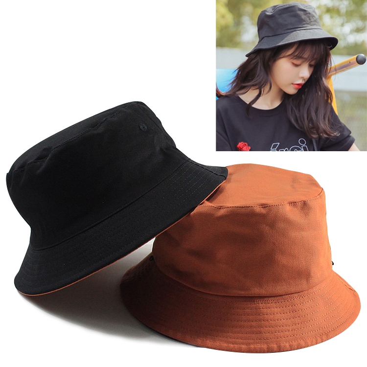 Solid Color Cotton Double-sided Wearable Fisherman Hat for Women, Size:L (Black Orange)