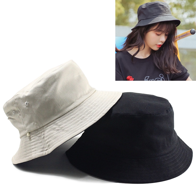 Solid Color Cotton Double-sided Wearable Fisherman Hat for Women, Size:L (Black White)