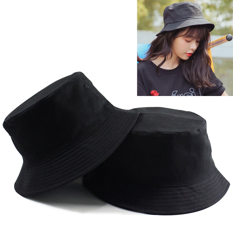 Solid Color Cotton Double-sided Wearable Fisherman Hat for Women, Size:XL (Black)