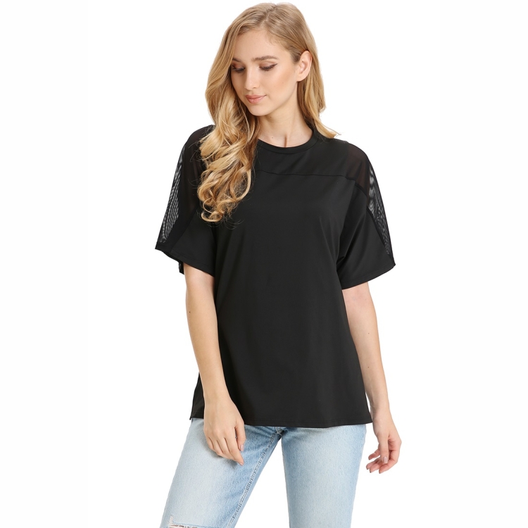 Solid Color Loose Casual Short Sleeve T-Shirt (Color:Black Size:L)