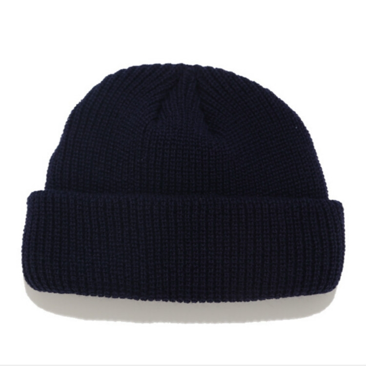 Solid Colors Short Winter Knit Skullcap for Men / Women, Size:M(56-58cm)(Navy)