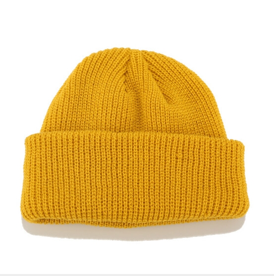 Solid Colors Short Winter Knit Skullcap for Men / Women, Size:M(56-58cm)(Yellow)
