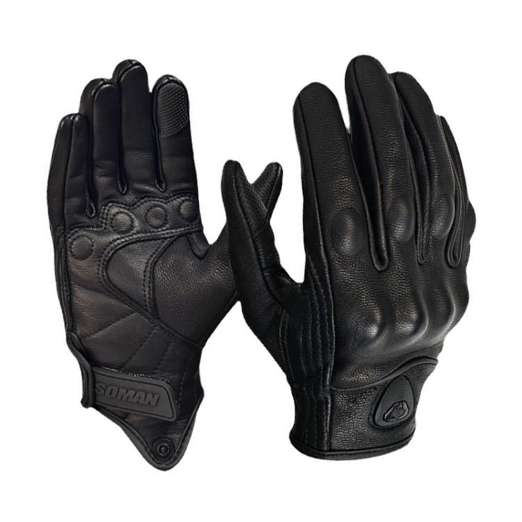 SOMAN MG-24 Motorcycle Sheepskin Gloves Touch Screen Off-road Riding Retro Gloves, Size:M(Black)