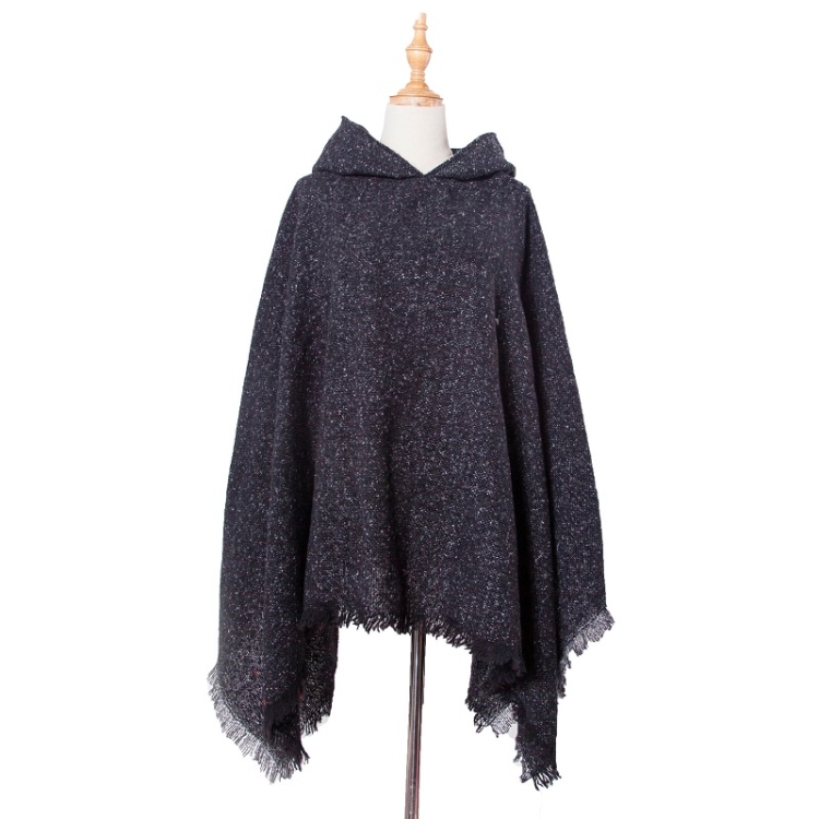Spring Autumn Winter Checkered Pattern Hooded Cloak Shawl Scarf, Length (CM): 135cm(DP3-01 Black)