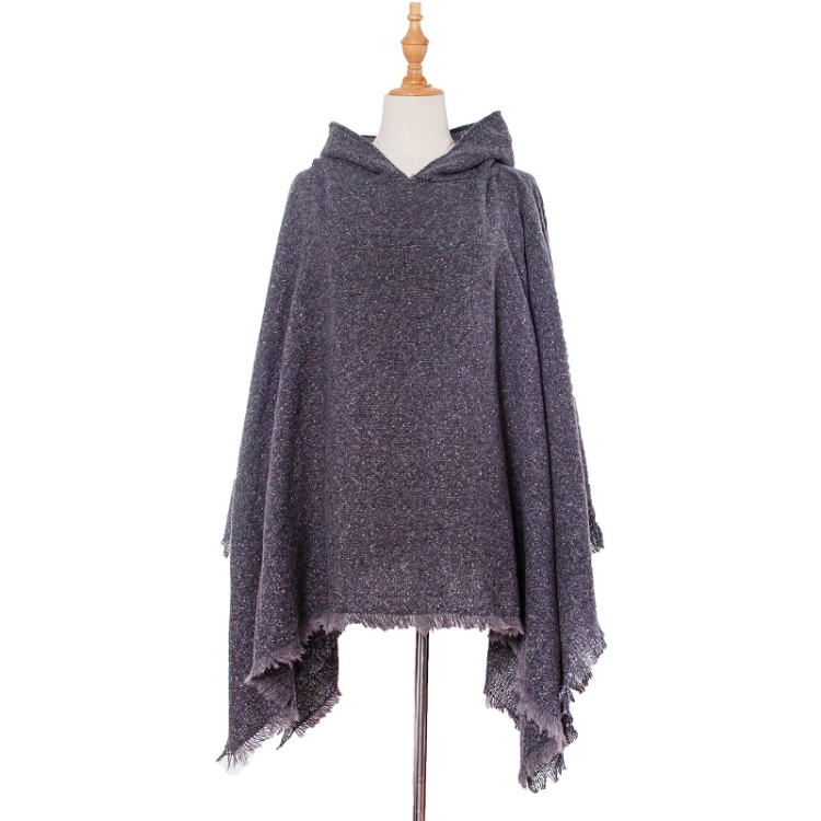 Spring Autumn Winter Checkered Pattern Hooded Cloak Shawl Scarf, Length (CM): 135cm(DP3-04#Grey)