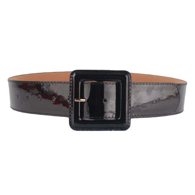 Square Buckle PU Leather Glossy Wide Belt for Women, Size: 1030 x 48cm(Black)