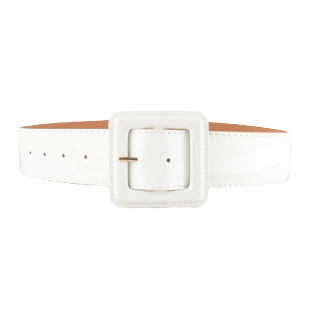 Square Buckle PU Leather Glossy Wide Belt for Women, Size: 1030 x 48cm(White)