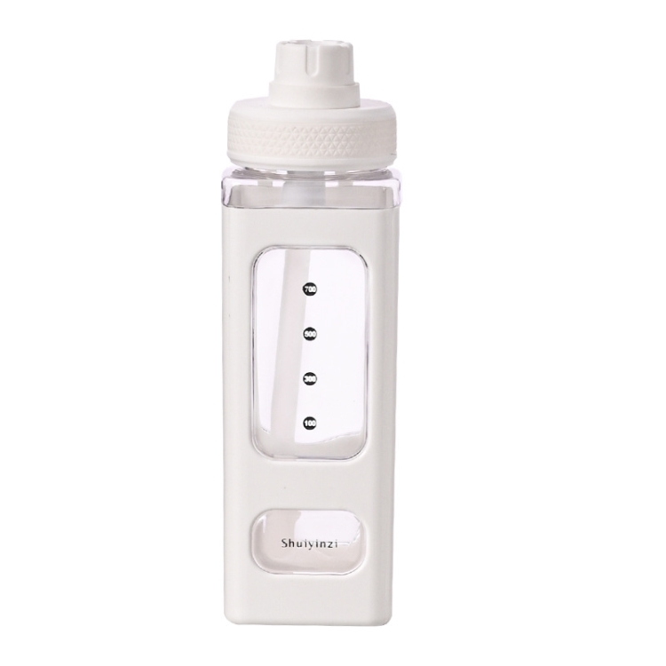 Square Plastic Water Cup with Straw Outdoor Sports Large-Capacity Portable Kettles, Colour: 900ml (White)