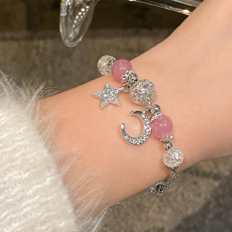 Star Moon Strawberry Quartz Bead Bracelet Women Exquisite Fringe Accessory(M697)