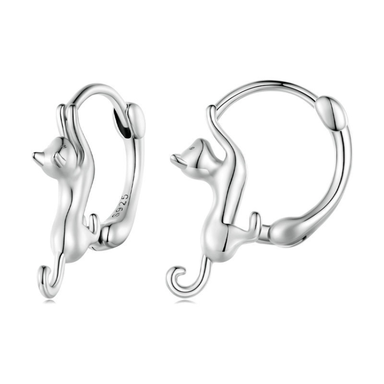 Sterling Silver S925 Diamond Stretch Cat Stretch Earrings, Size: Large Platinum Plated