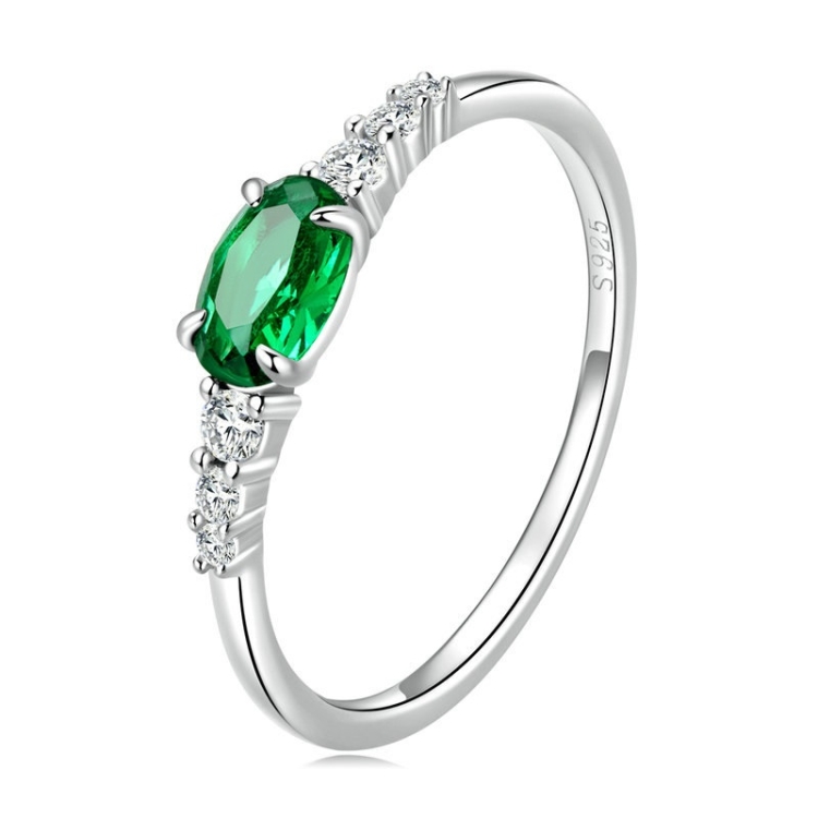 Sterling Silver S925 Zircon Ring Platinum Plated Ring, Size: No.8(BSR265)