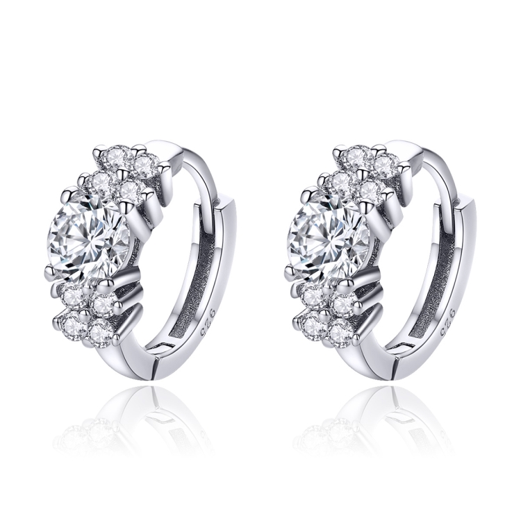 Sterling Silver Zircon Earrings Simple Temperament S925 Earrings, Color:Silver
