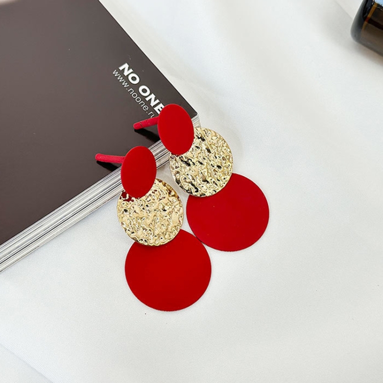 Stitching Solid Color Geometric Round Ladies Personality Earrings(E-649-Red)
