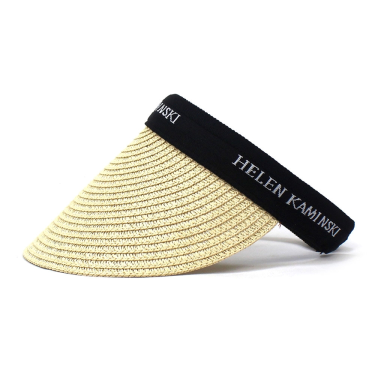 Straw Empty Top Peaked Cap For Ladies, Size: M (56-58cm)(Beige+Black)