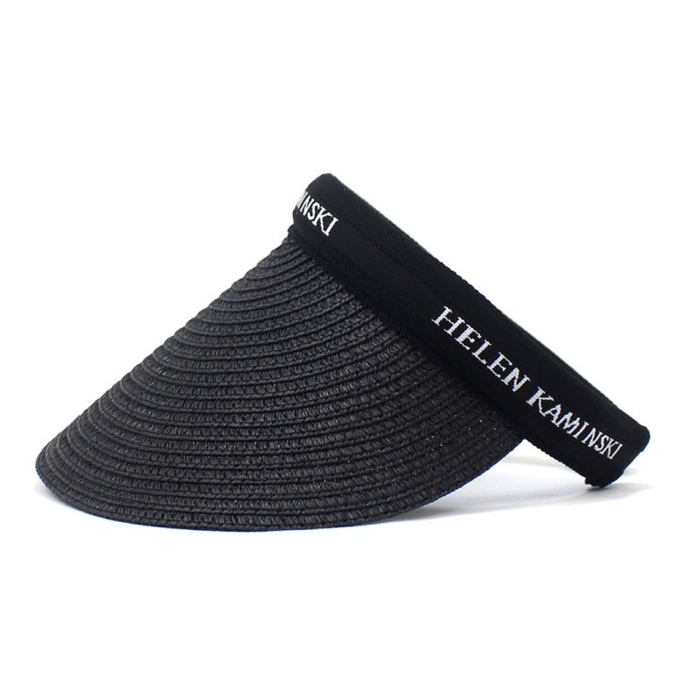Straw Empty Top Peaked Cap For Ladies, Size: M (56-58cm)(Black+Black)